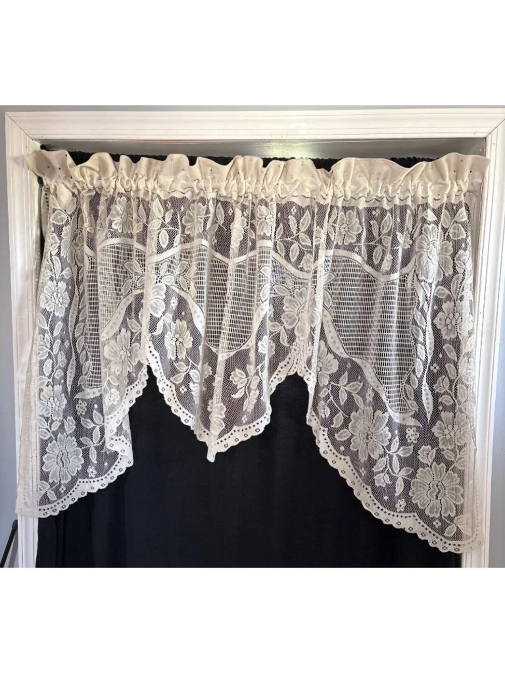 Floral Lace Rod Pocket Window Valance Cream 72x36 Vintage Look